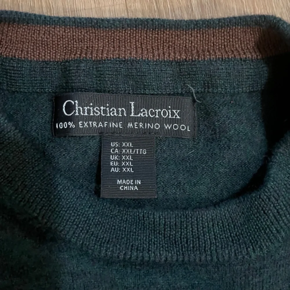 NWOT Christian LaCroix 100% Merino Wool Crew Neck Sweater/Forest Green/Size XXL